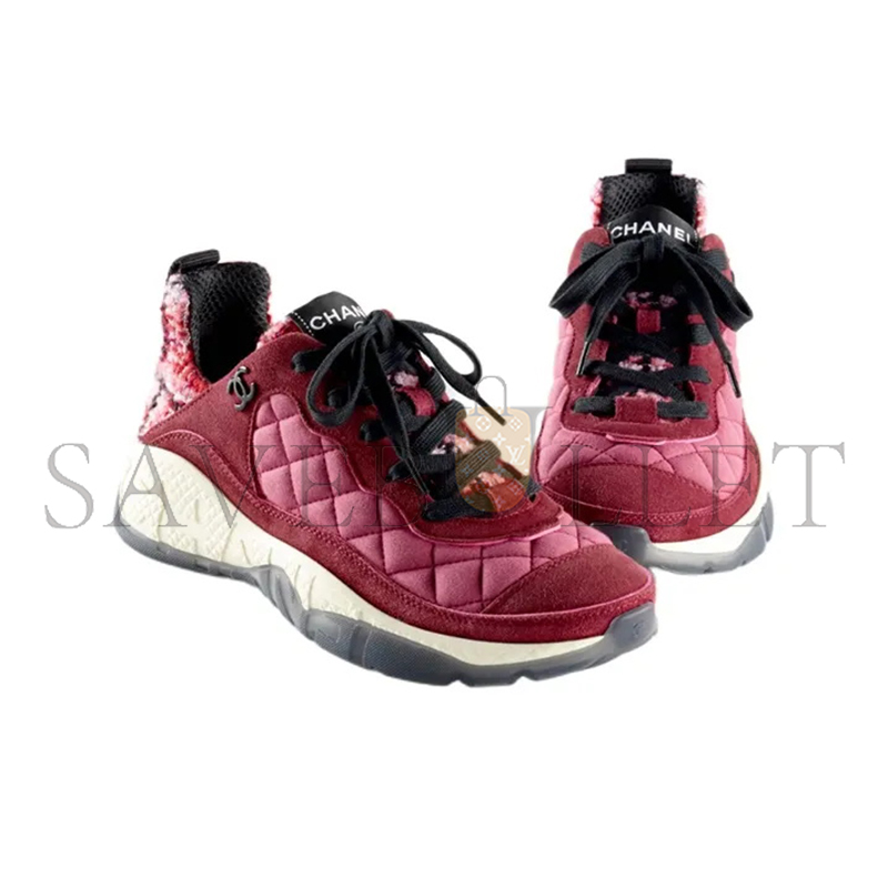 CHANEL SNEAKERS FABRIC, TWEED & SUEDE CALFSKIN LIGHT BURGUNDY, PINK & BLACK G39234 Y55990 K47